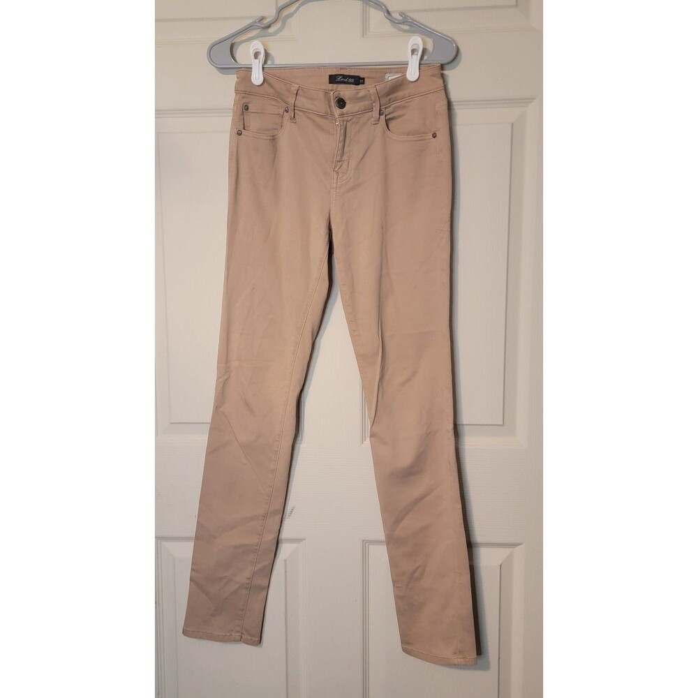 Level 99 Women's Mid Rise Lily Skinny Straight Jeans Beige Stretch Pockets Sz 27
